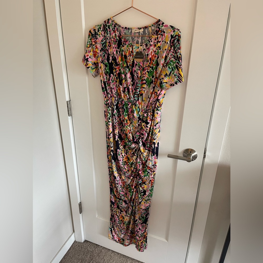 Navy Multi-Color Floral Side Slit Maternity Maxi Dress